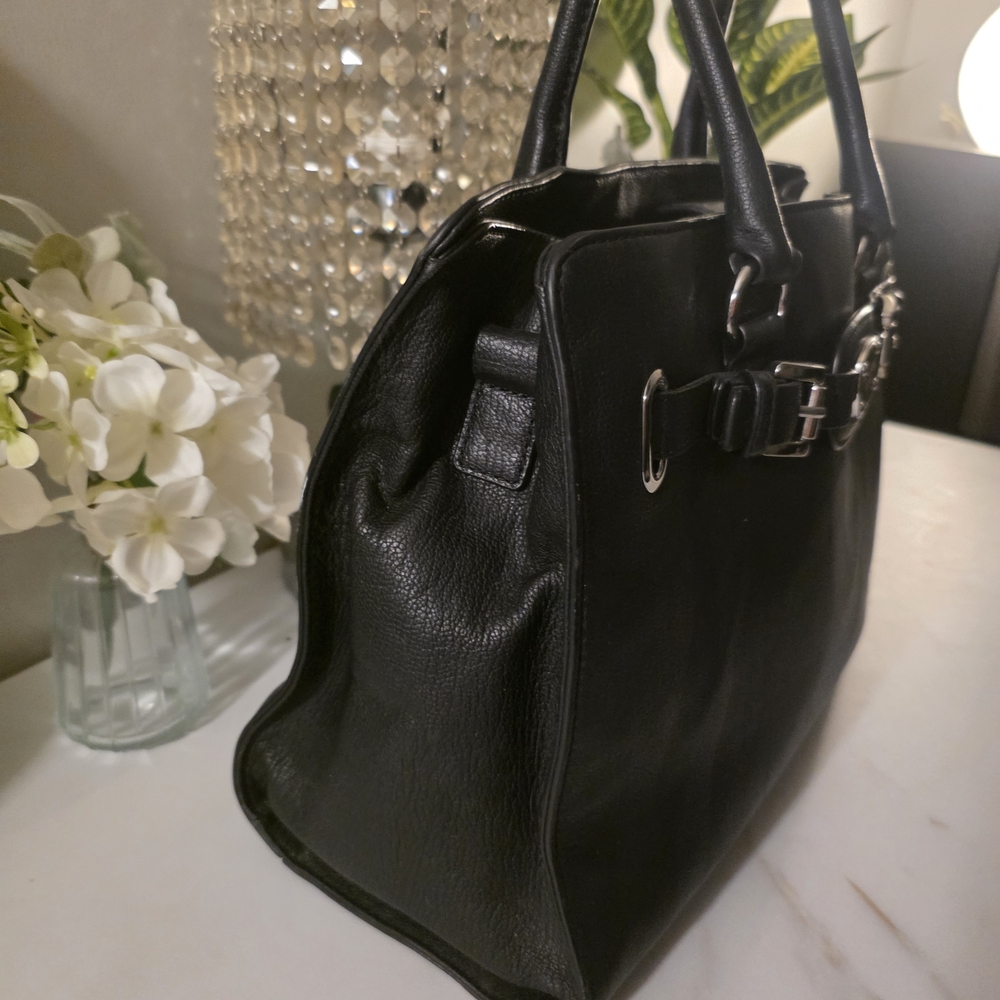 Michael Kors Black Leather Double-Handle Satchel with Silver Hardware - Picture 3 of 5